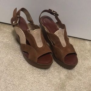 Suede and leather wedge sandals